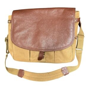 Vintage Woolrich  Brown Leather and Tan Canvas Messenger Bag